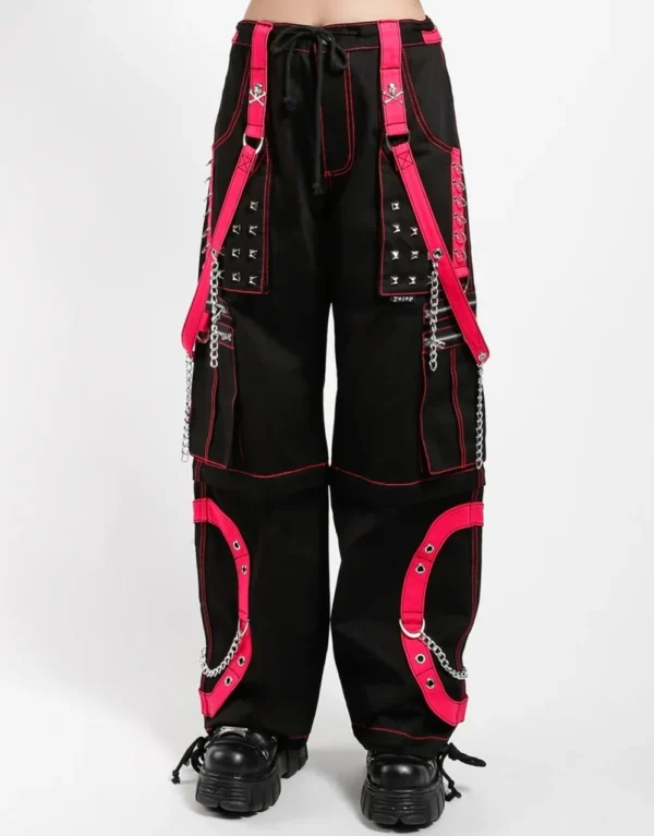 Women's Gothic Pink Step Hem Covertible Pants with Chain Accents