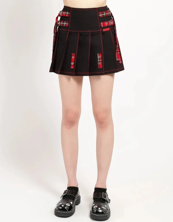 Gothic Style Pleated Strap Skirt