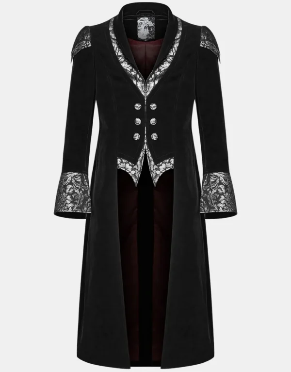 Goths Club Argentus Men's Gothic Coat - Black & Silver