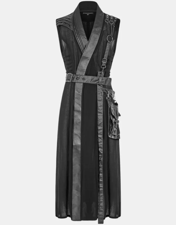Goths Club Abaddon Mens Long Dieselpunk Sleeveless Vest Jacket
