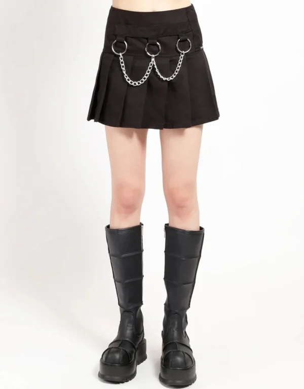 Gothic Style Black Pleated Skirt with Chain Accents
