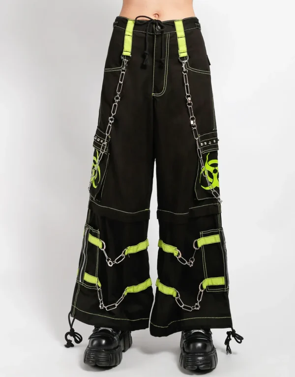 Women Black Biohazard Zip Off Gothic Pant