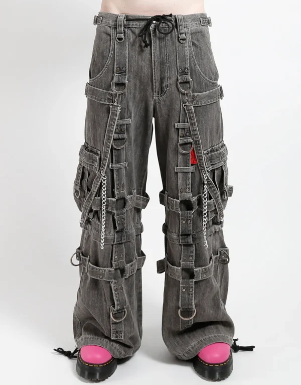 Men's Dark Street Harness Black Denim Gothic Pant