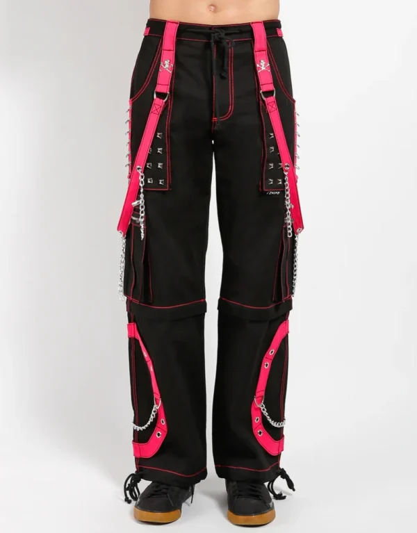 Men's Gothic Pink Step Hem Covertible Pants with Chain Accents