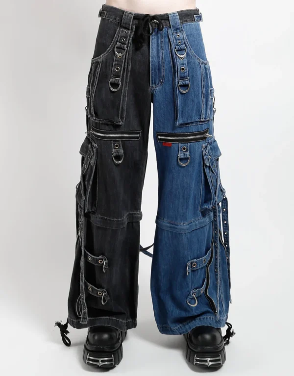 Men's X-Strap Black & Blue Split Colored Denim Pant