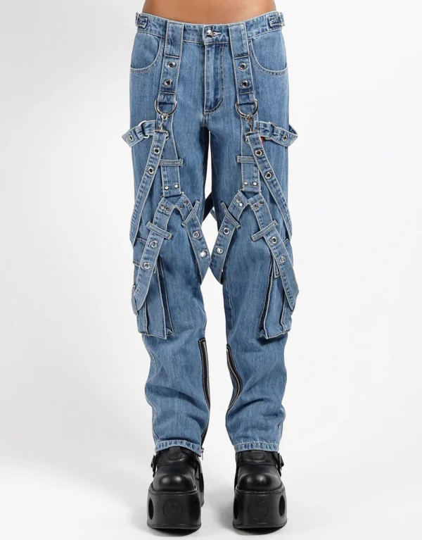 Women's Light Indigo Gothic Y-Harness Denim Pants
